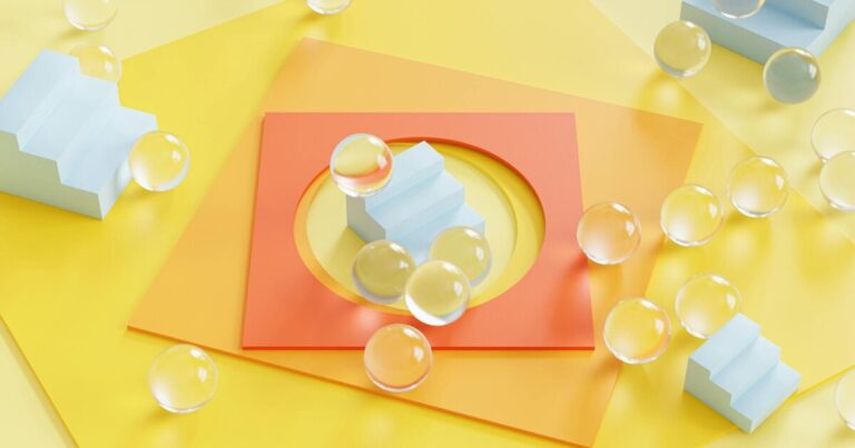 Colorful abstract composition featuring spheres and geometric shapes for creative designs.