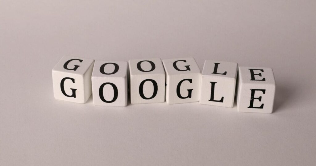White blocks with letters spelling Google, symbolizing search and SEO concepts.