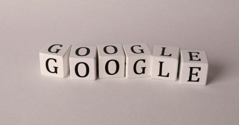 White blocks with letters spelling Google, symbolizing search and SEO concepts.