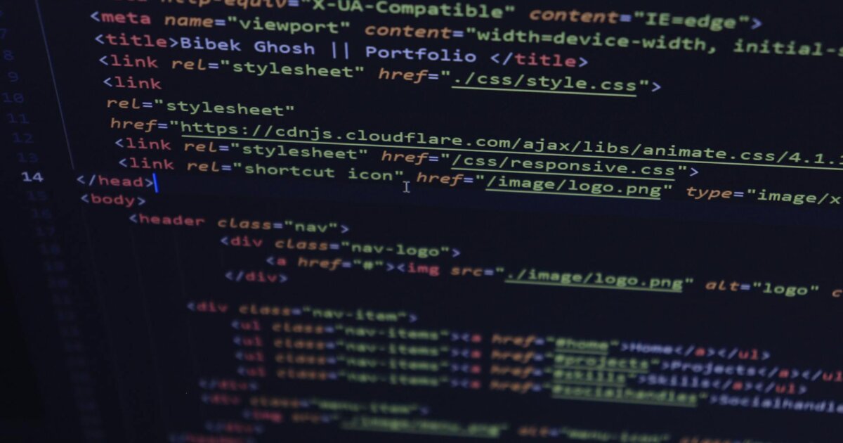 Close-up of HTML and CSS code displayed on a computer screen, ideal for tech and programming themes.